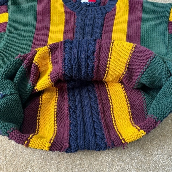 Vintage Tommy Hilfiger Chunky Knit Colorblock Stripe Pullover Sweater Cotton - Picture 4 of 10